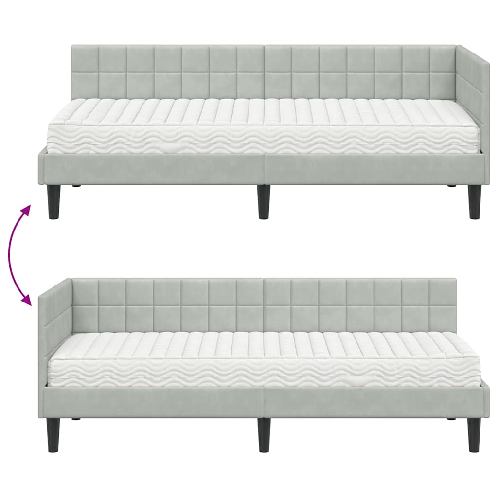 Kutni krevetni okvir s madracem 2 pcs Svjetlosiva Baršun