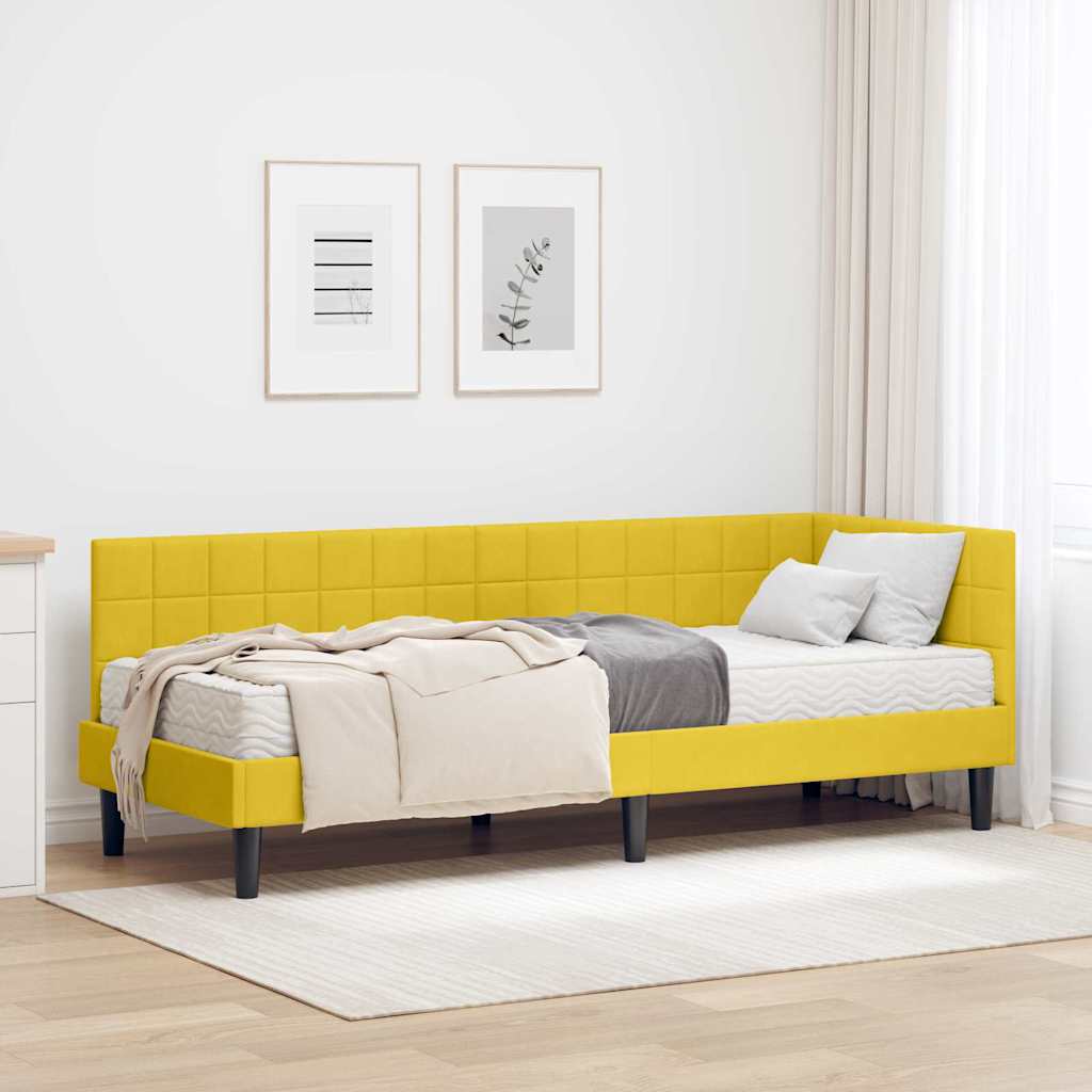 Kutni krevetni okvir s madracem s uzglavljem 2 pcs Žuta Baršun