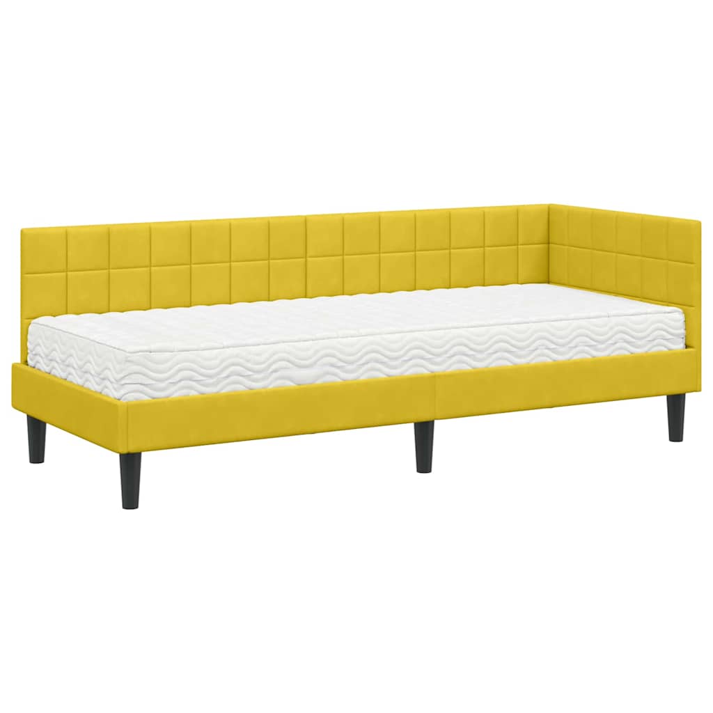 Kutni krevetni okvir s madracem s uzglavljem 2 pcs Žuta Baršun
