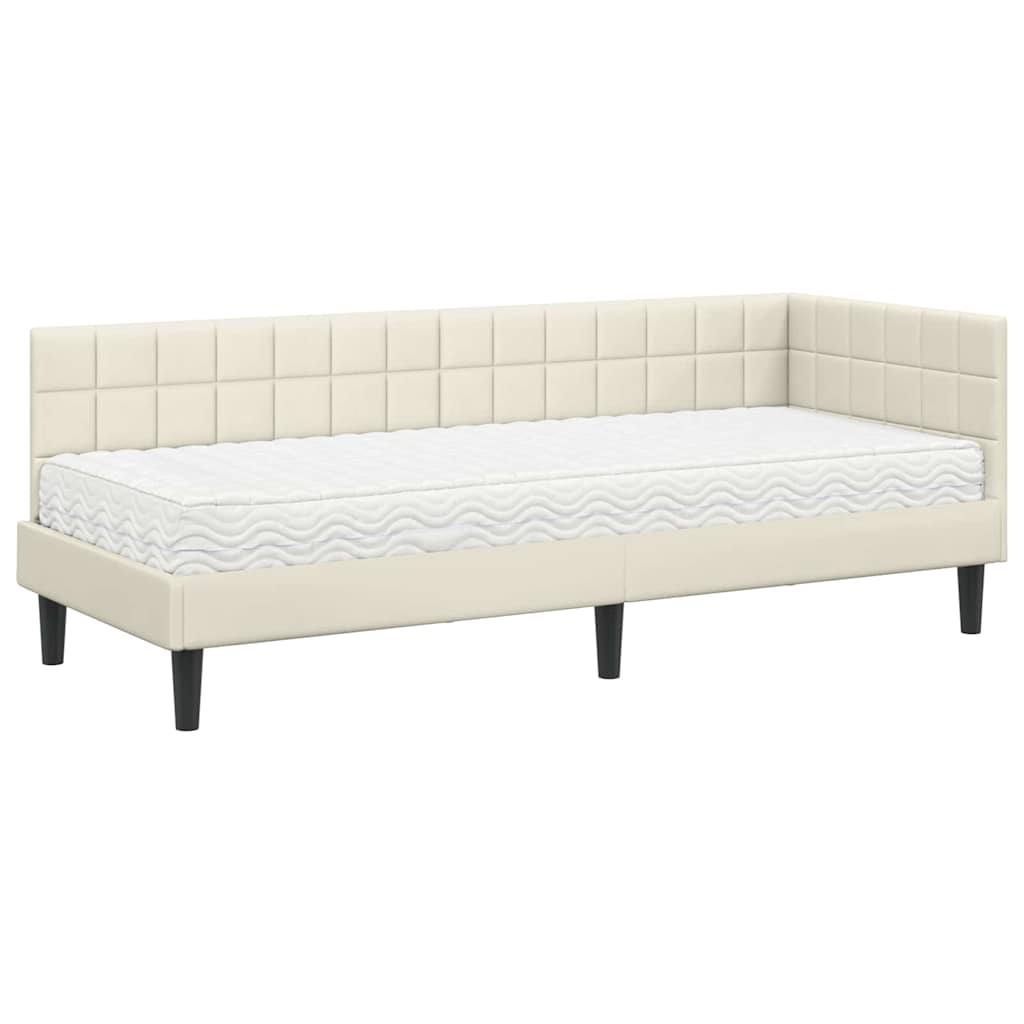 Kutni krevetni okvir s madracem s uzglavljem 2 pcs Krema Baršun