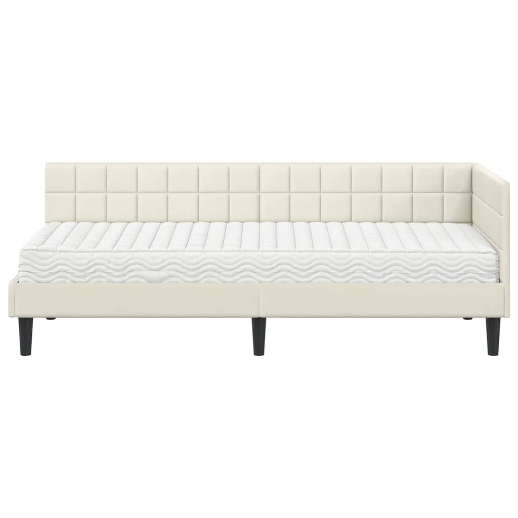 Kutni krevetni okvir s madracem s uzglavljem 2 pcs Krema Baršun