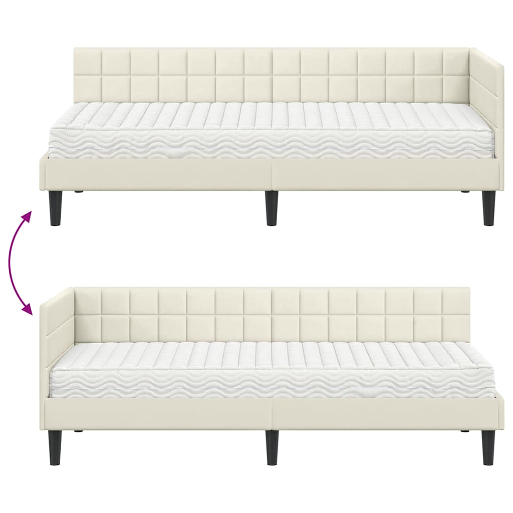 Kutni krevetni okvir s madracem s uzglavljem 2 pcs Krema Baršun
