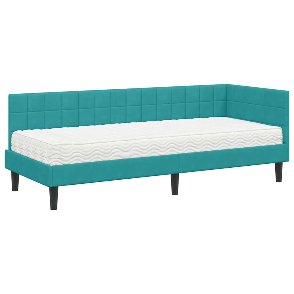 Kutni krevetni okvir s madracem 2 pcs Tirkizna Baršun