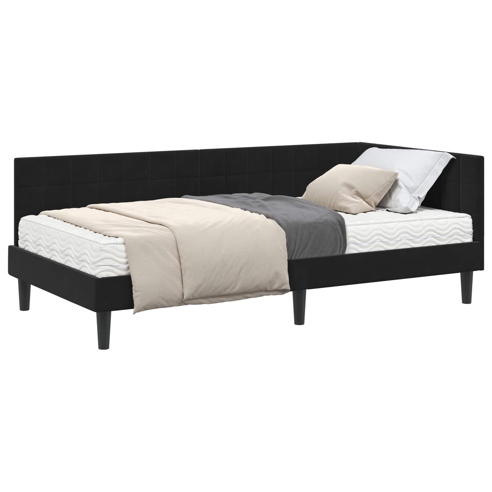 Kutni krevetni okvir s madracem s uzglavljem 2 pcs Crna Baršun