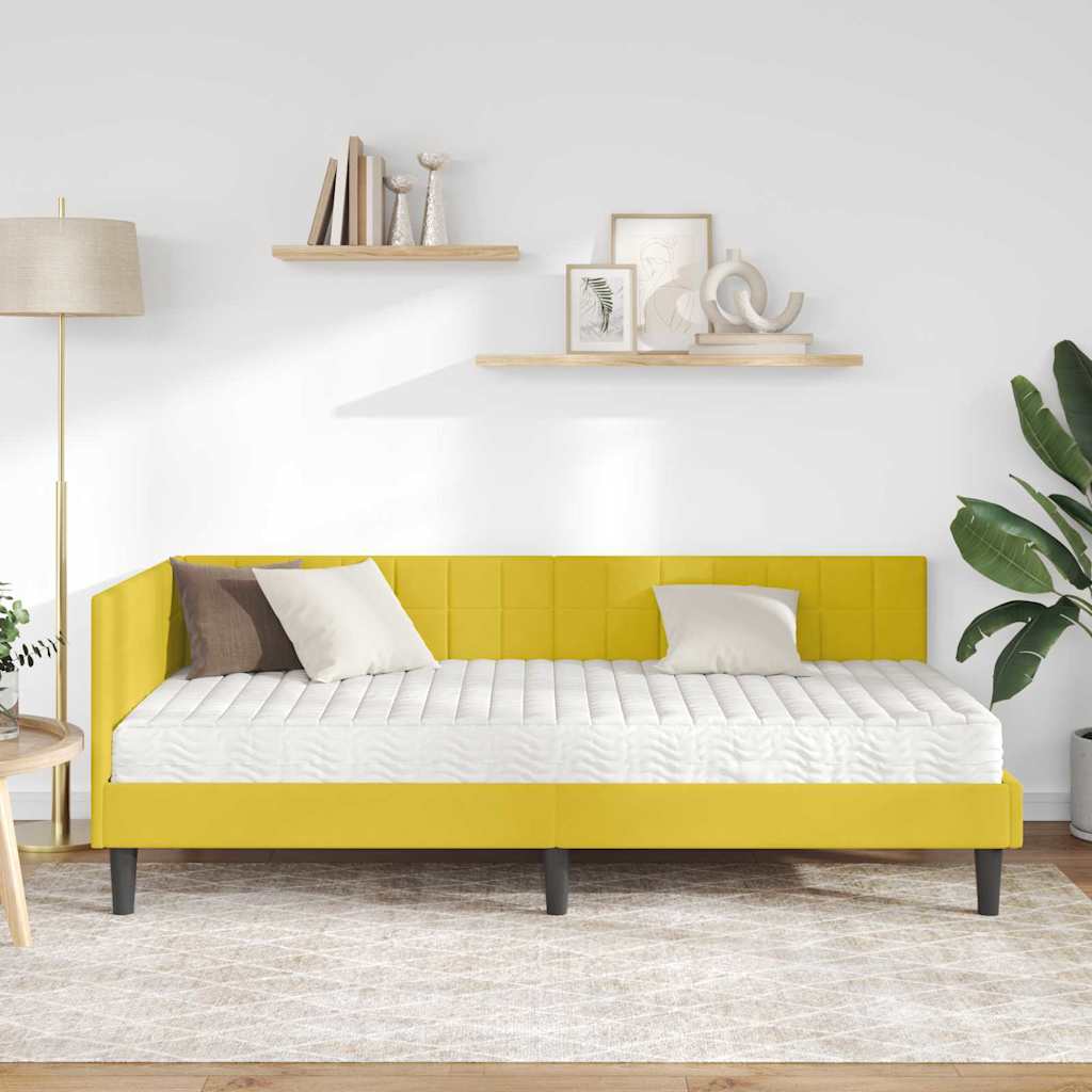 Kutni krevetni okvir s madracem s uzglavljem 2 pcs Žuta Baršun