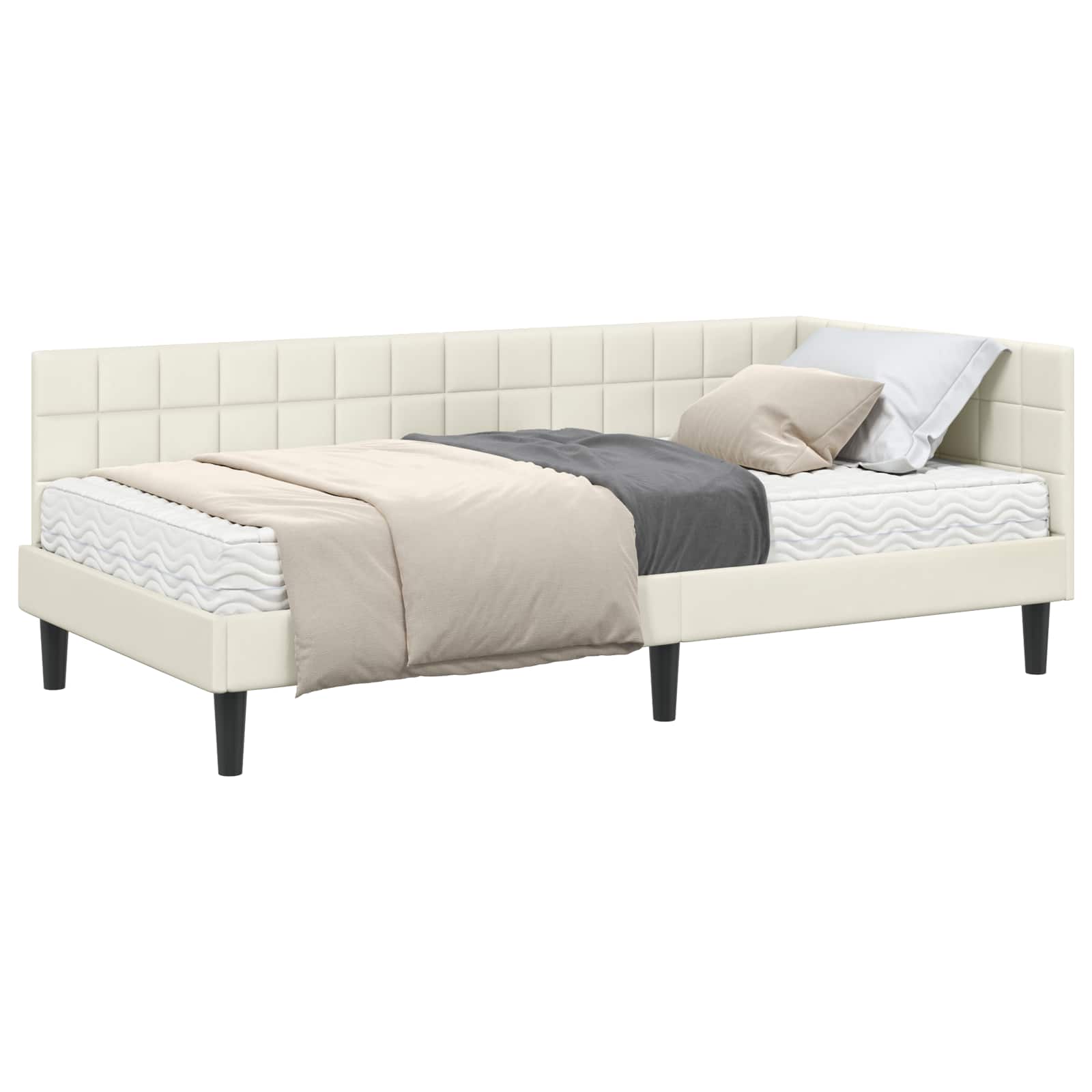 Kutni krevetni okvir s madracem s uzglavljem 2 pcs Krema Baršun