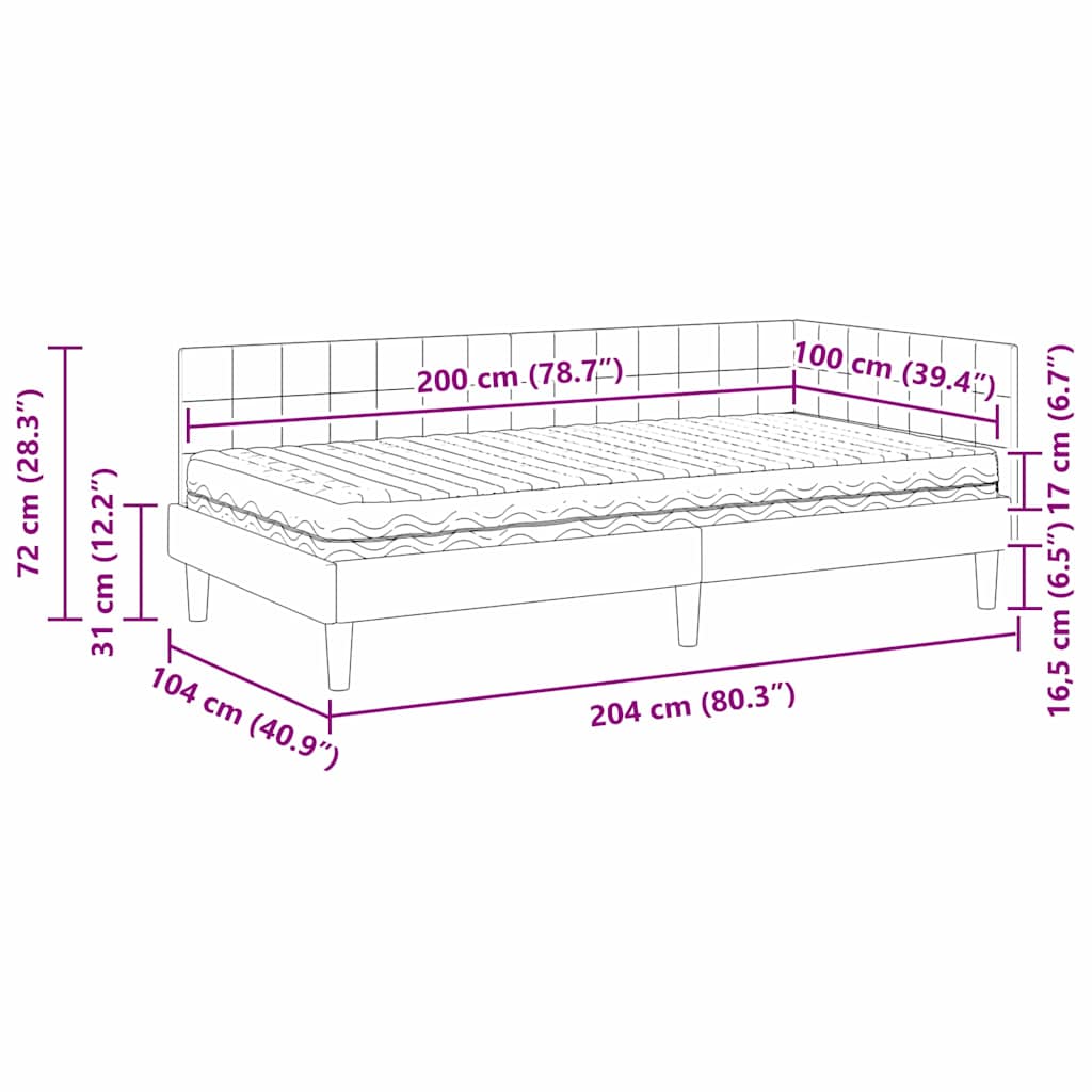 Kutni krevetni okvir s madracem s uzglavljem 2 pcs Plava Baršun