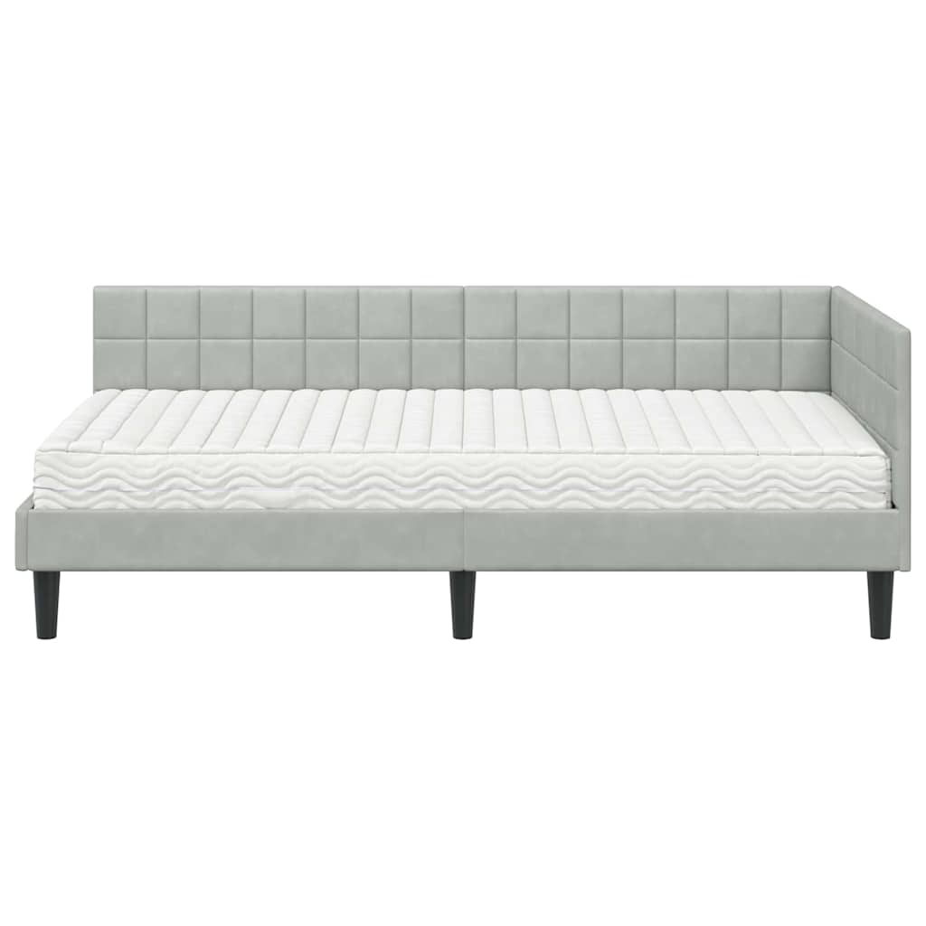 Kutni krevetni okvir s madracem 2 pcs Svjetlosiva Baršun