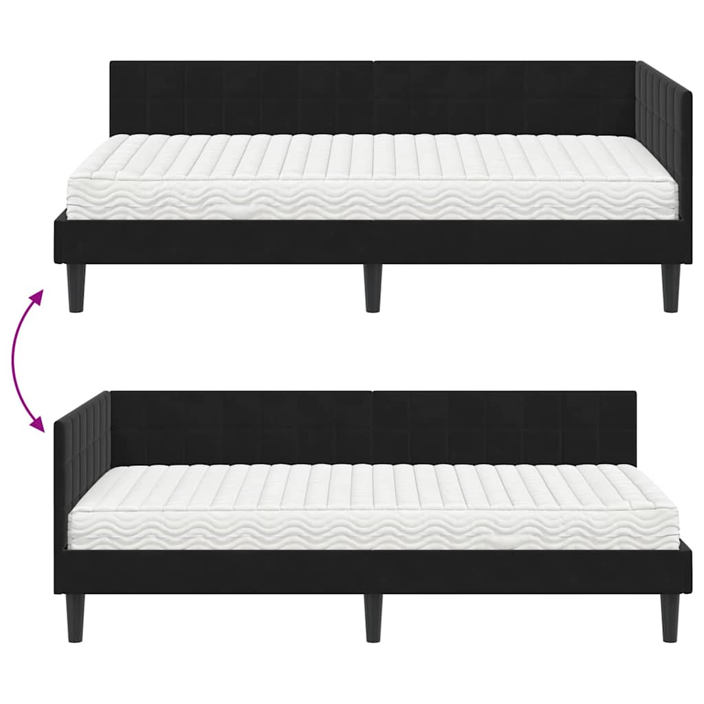 Kutni krevetni okvir s madracem s uzglavljem 2 pcs Crna Baršun