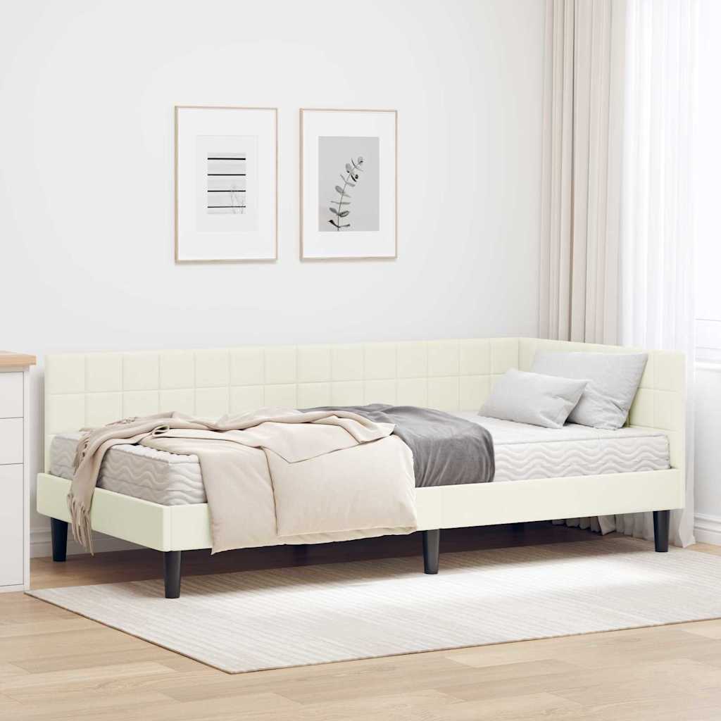 Kutni krevetni okvir s madracem s uzglavljem 2 pcs Krema Baršun