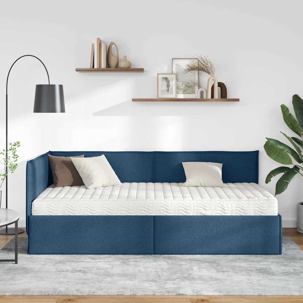 Kutni krevetni okvir s madracem s uzglavljem 2 pcs Plava Baršun