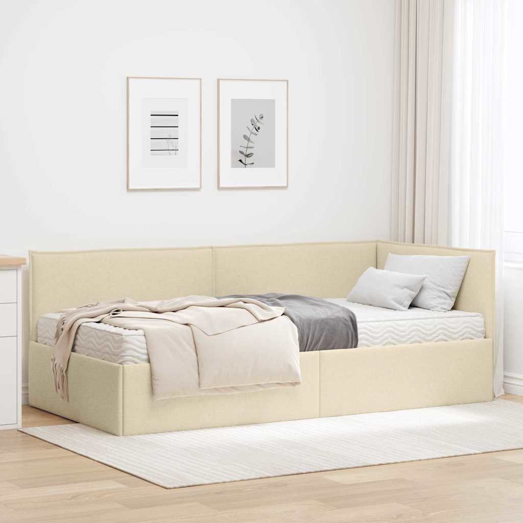 Kutni krevetni okvir s madracem s uzglavljem 2 pcs Krema Baršun