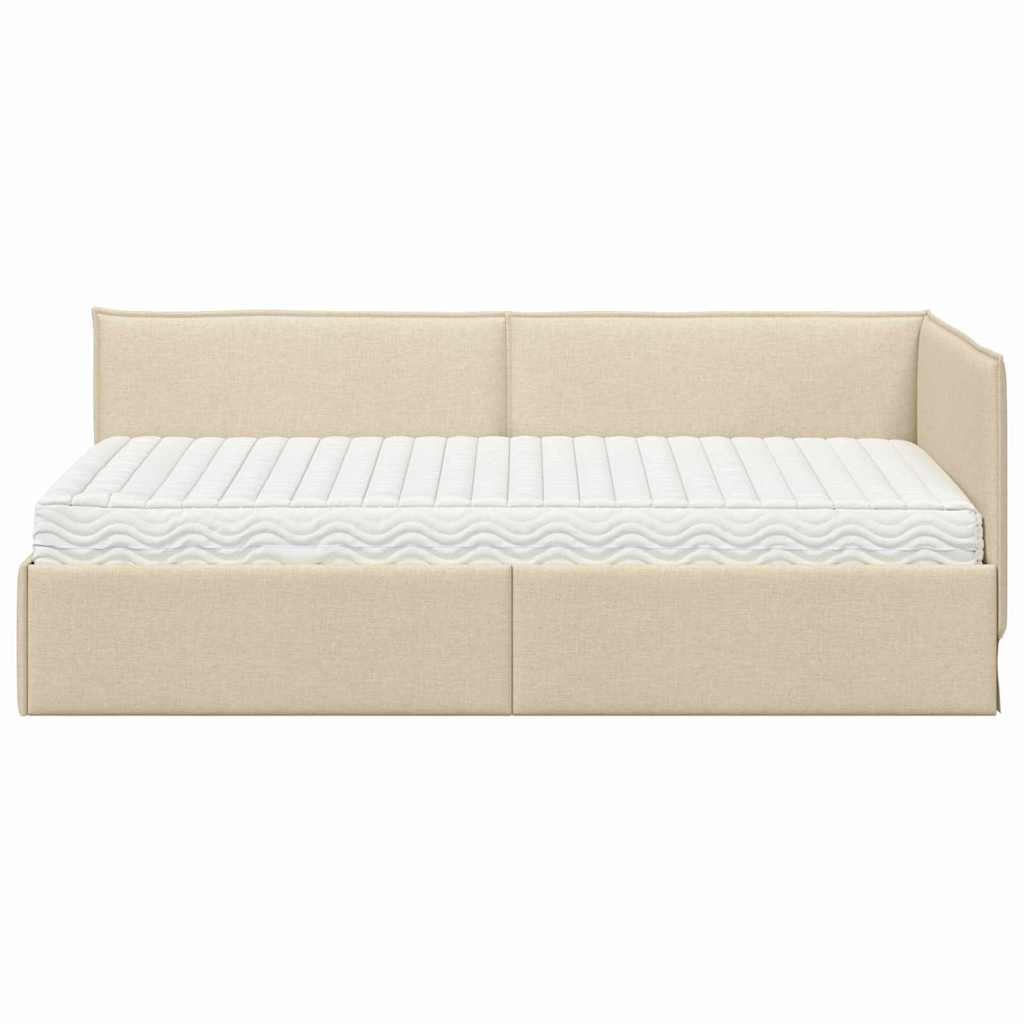 Kutni krevetni okvir s madracem s uzglavljem 2 pcs Krema Baršun