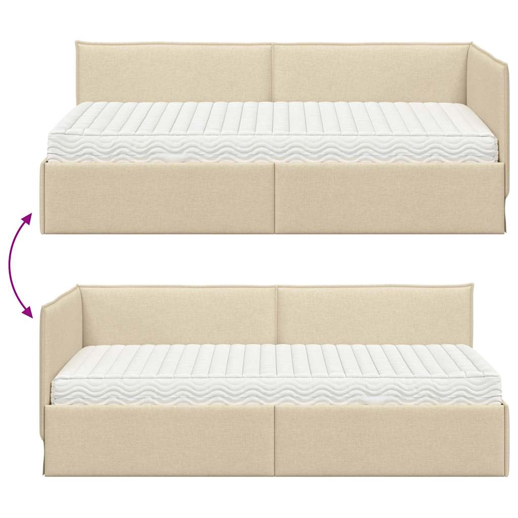 Kutni krevetni okvir s madracem s uzglavljem 2 pcs Krema Baršun