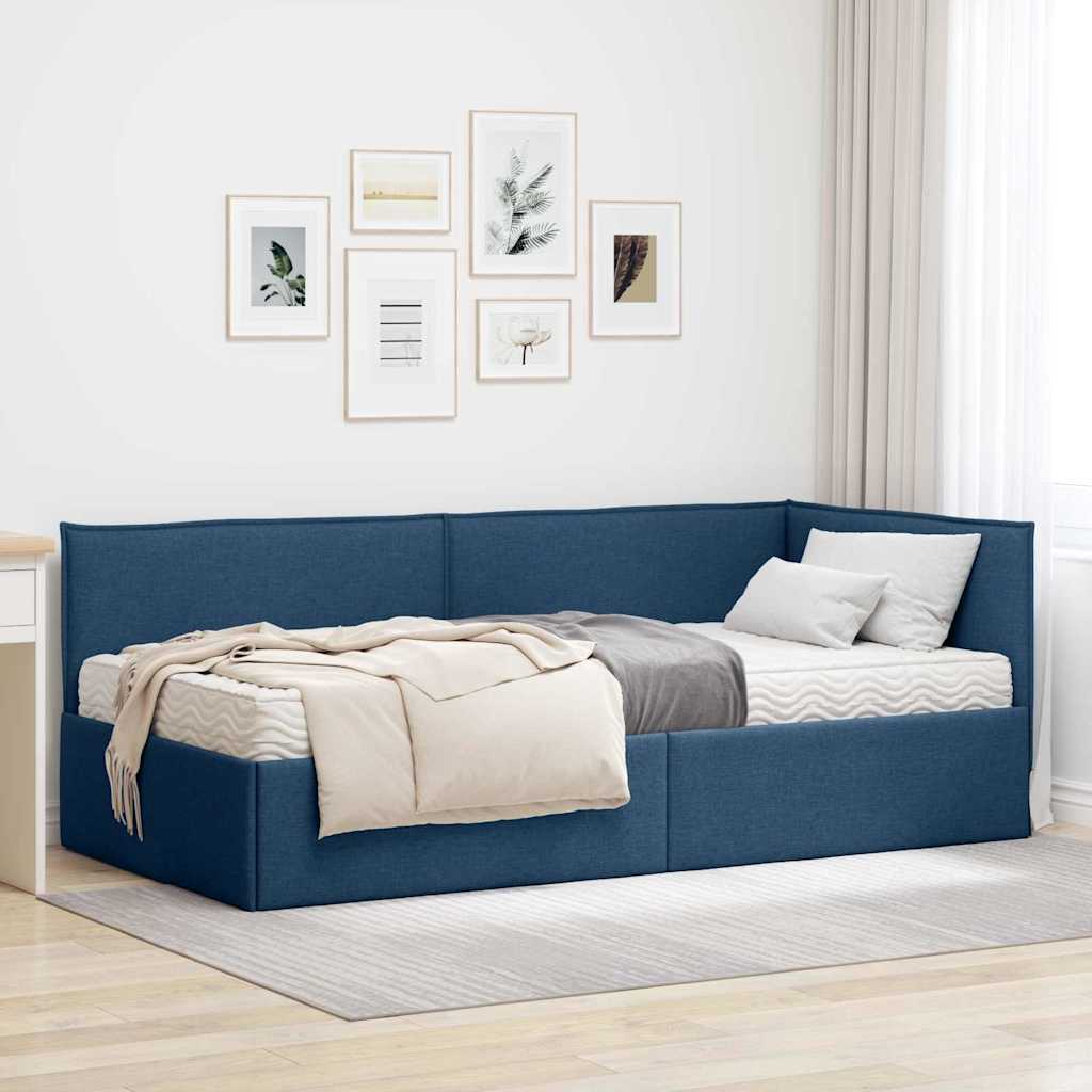 Kutni krevetni okvir s madracem s uzglavljem 2 pcs Plava Baršun