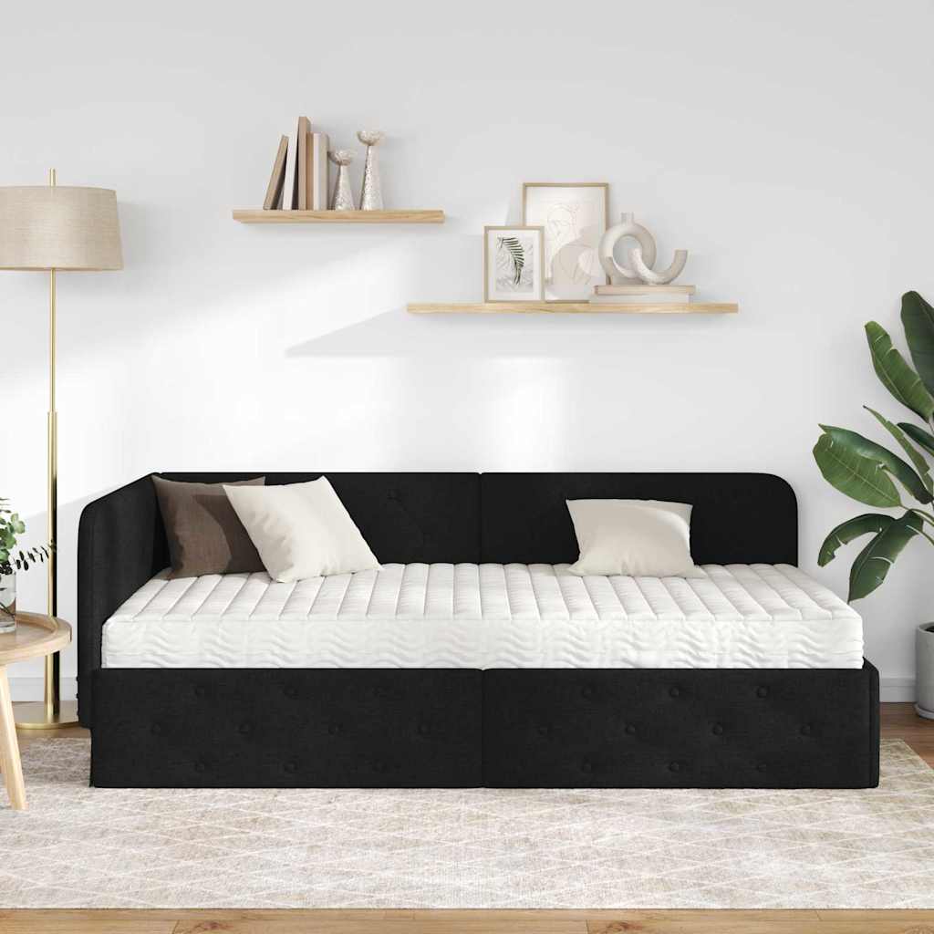 Kutni okvir kreveta Crna 90 x 190 cm tkanina