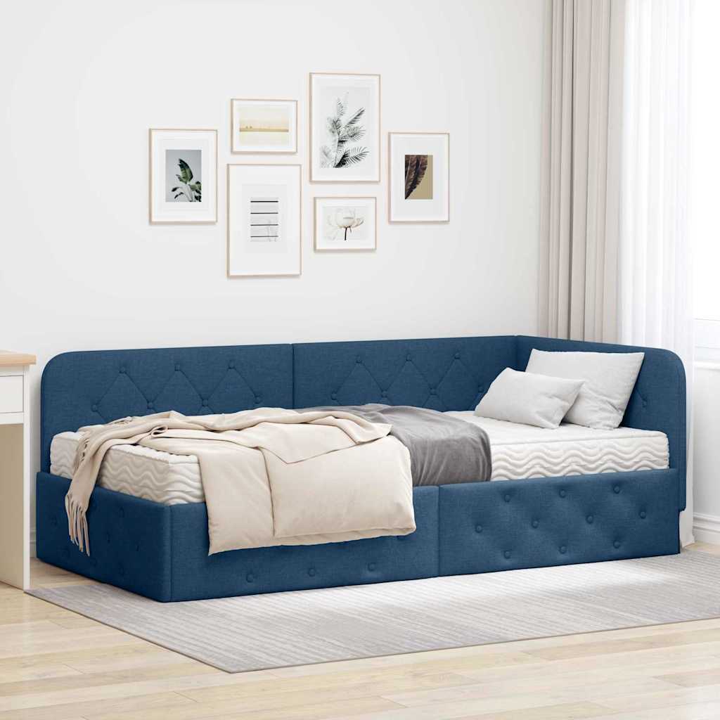 Kutni okvir kreveta Plava 90 x 190 cm tkanina
