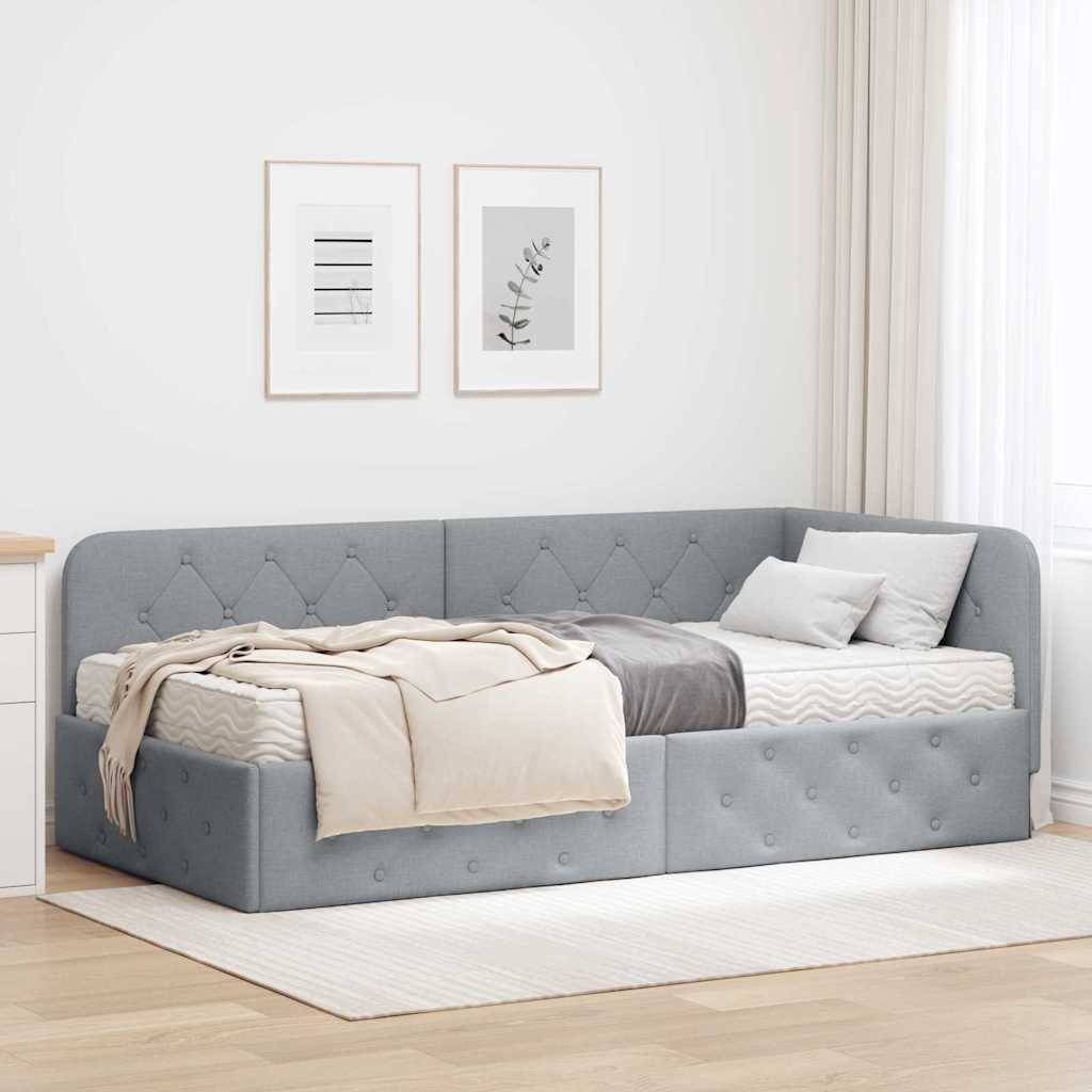 Kutni okvir kreveta Svijetlo siva 90 x 200 cm tkanina