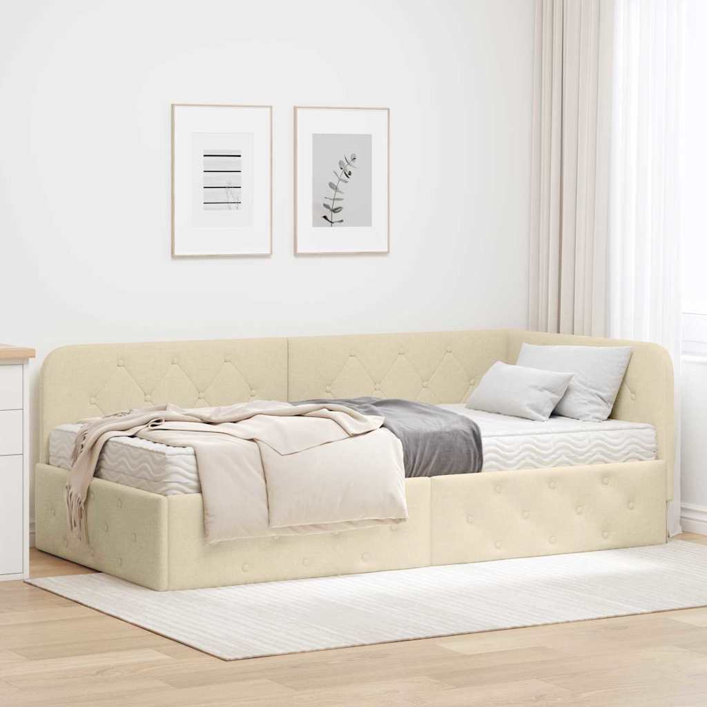 Kutni okvir kreveta Krema 90 x 200 cm tkanina