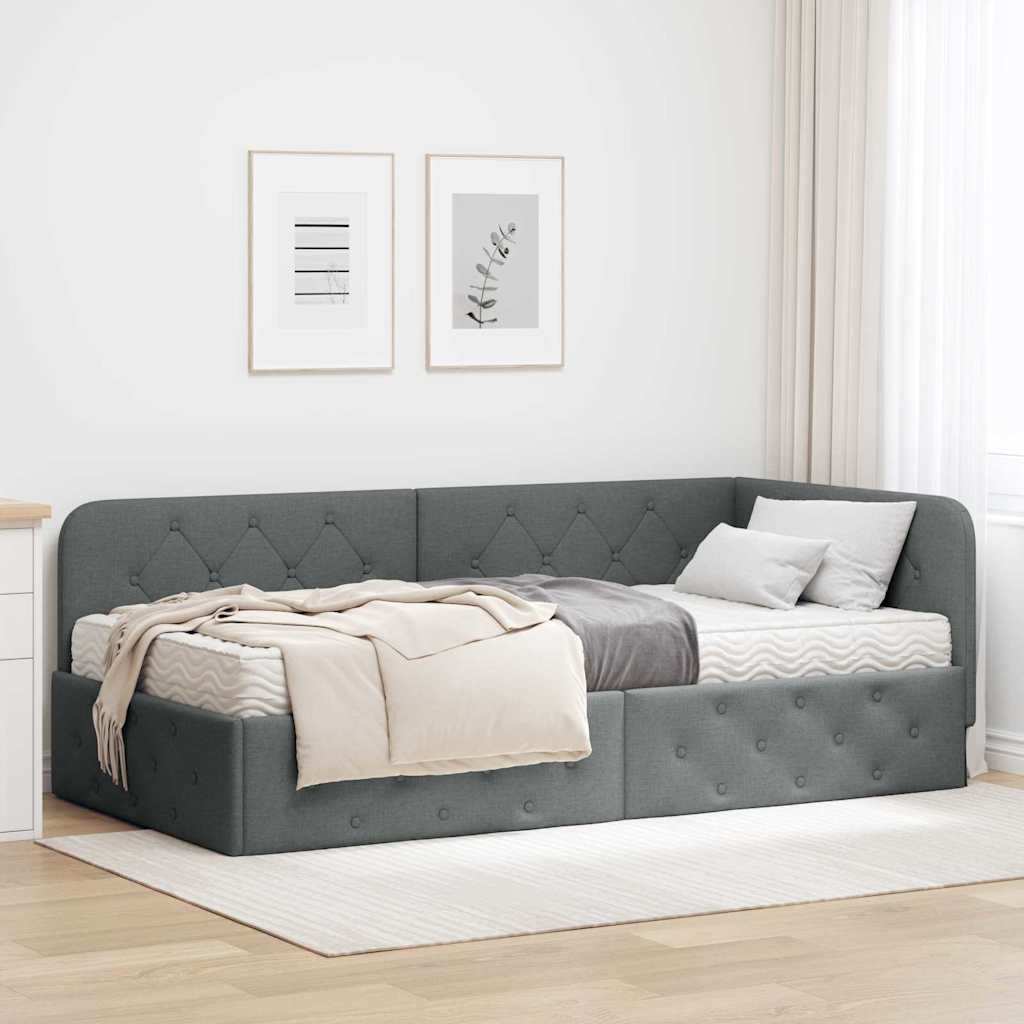 Kutni okvir kreveta Tamno siva 100 x 200 cm tkanina