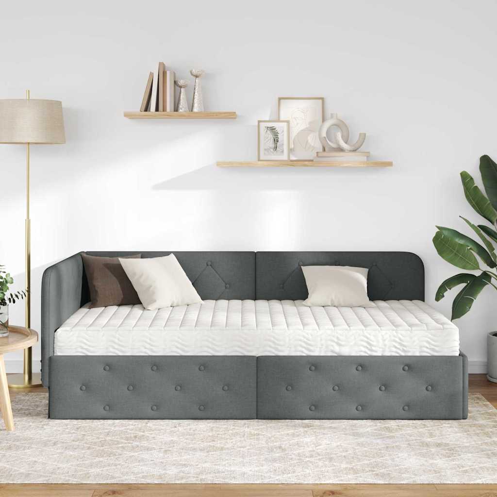 Kutni okvir kreveta Tamno siva 100 x 200 cm tkanina