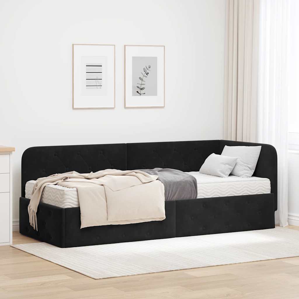 Kutni okvir kreveta Crna 80 x 200 cm Baršun