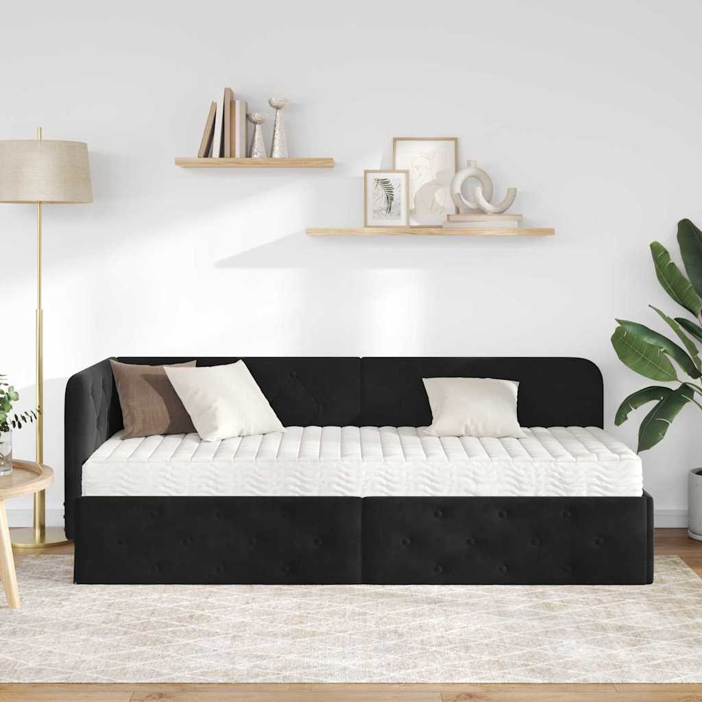 Kutni okvir kreveta Crna 80 x 200 cm Baršun