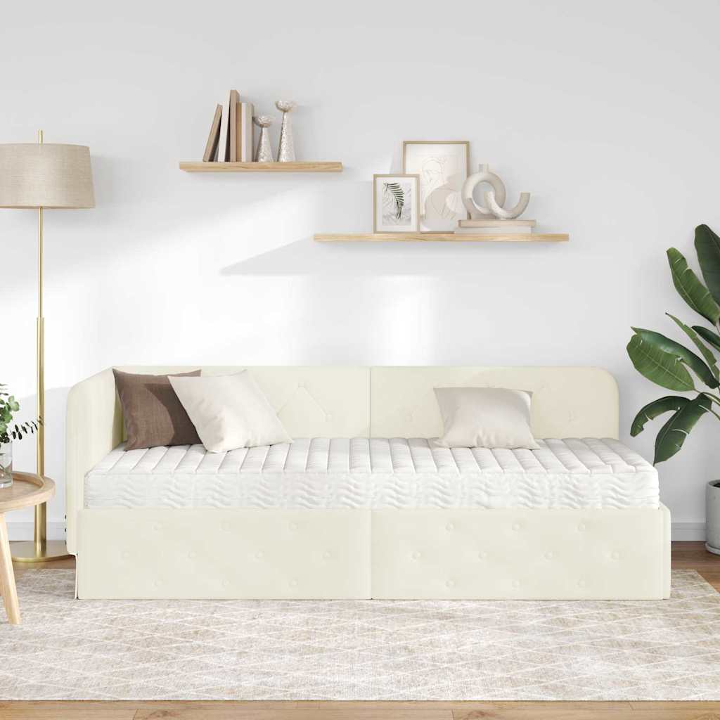 Kutni okvir kreveta Krema 80 x 200 cm Baršun