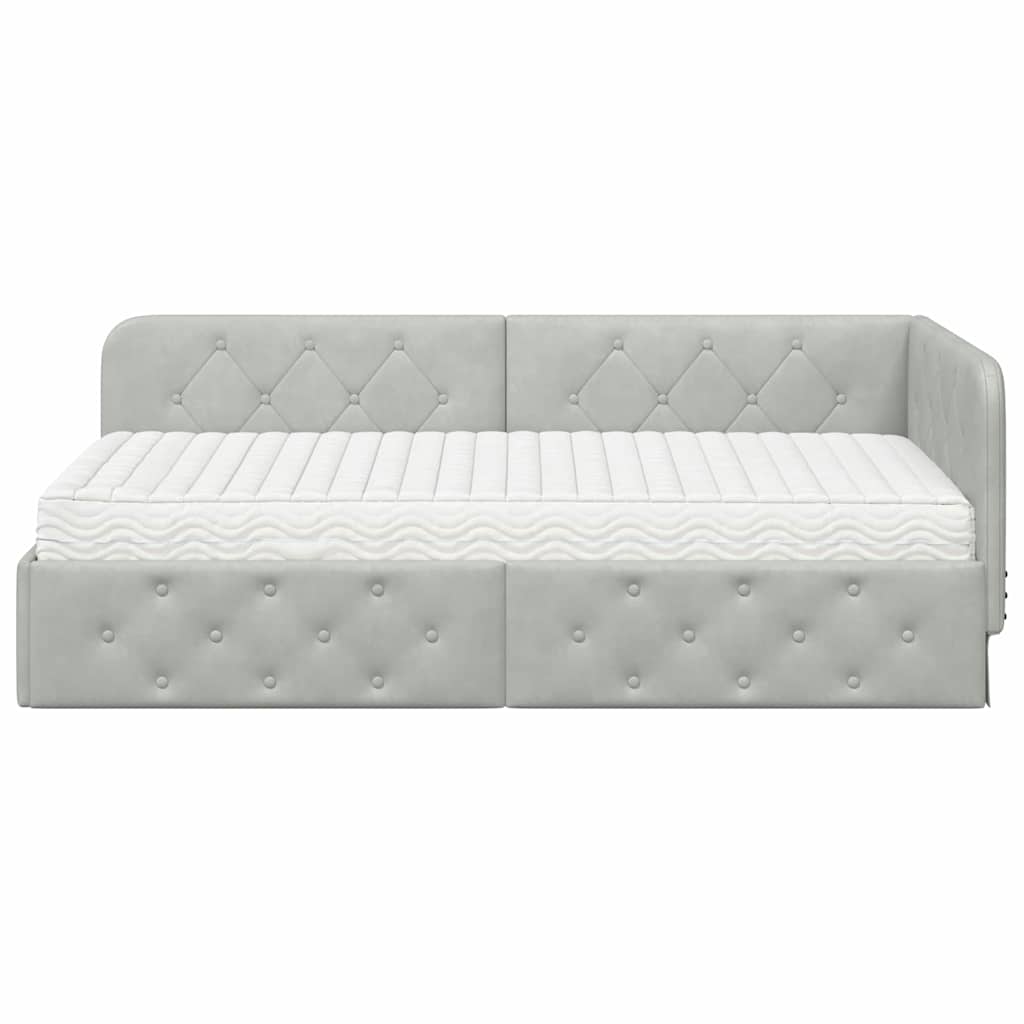 Kutni okvir kreveta Svijetlo siva 90 x 190 cm Baršun