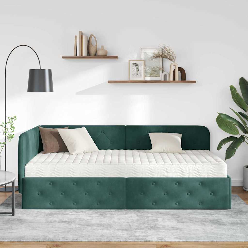 Kutni okvir kreveta Tamnozelena 90 x 190 cm Baršun
