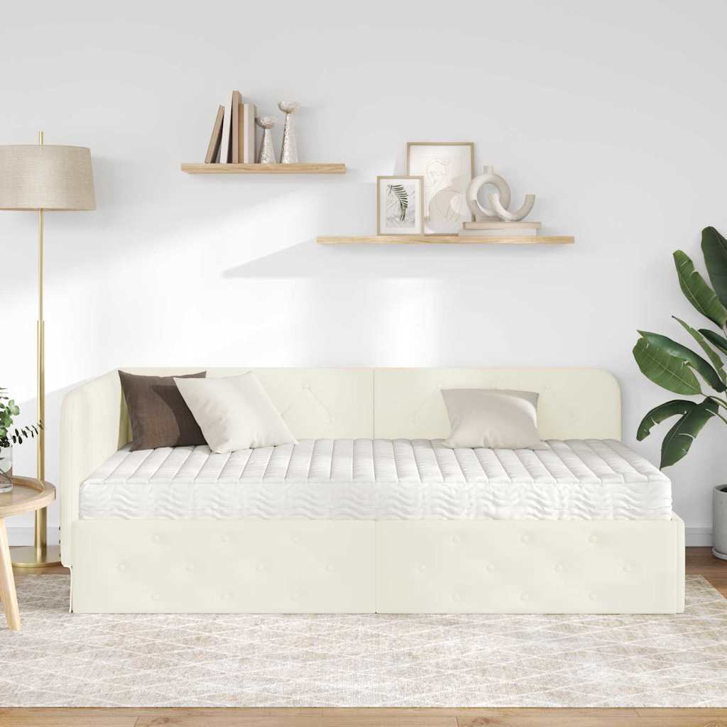 Kutni okvir kreveta Krema 90 x 190 cm Baršun