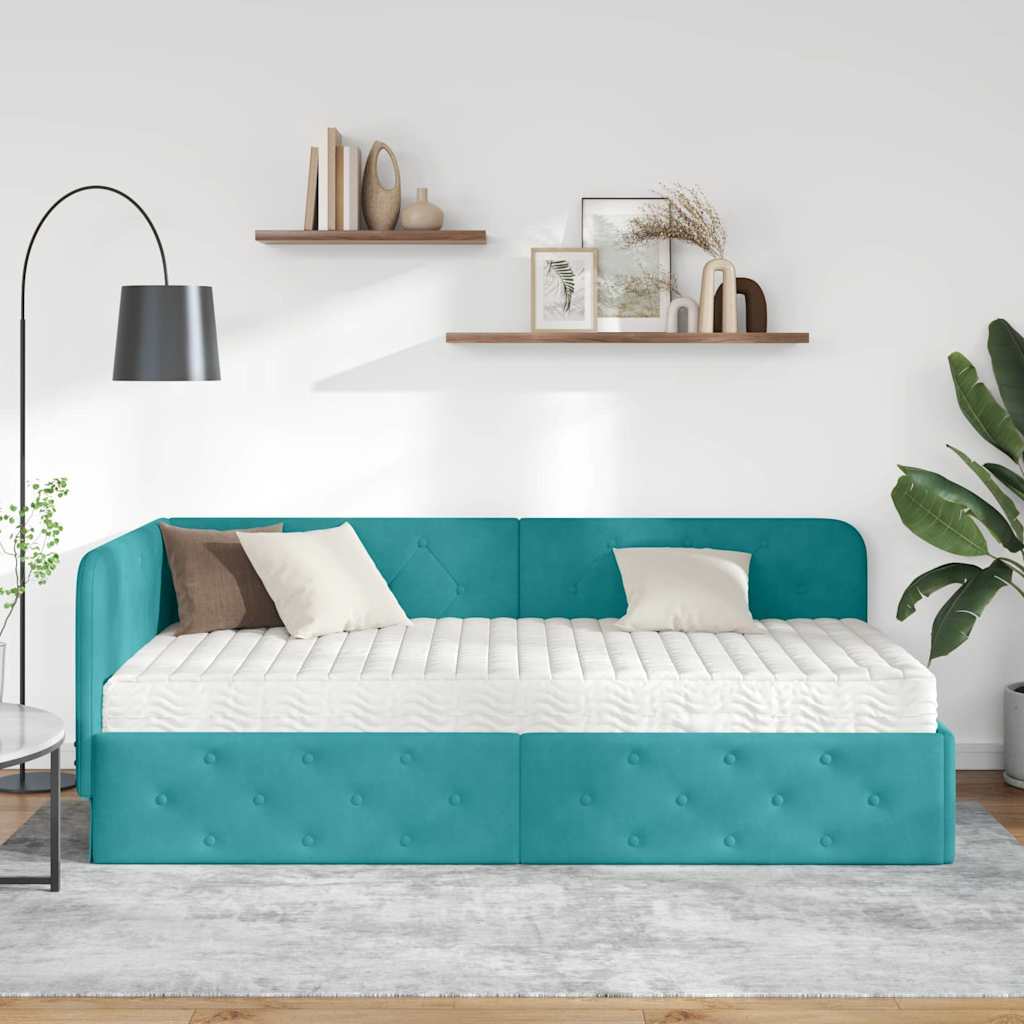 Kutni okvir kreveta Tirkizna 90 x 190 cm Baršun
