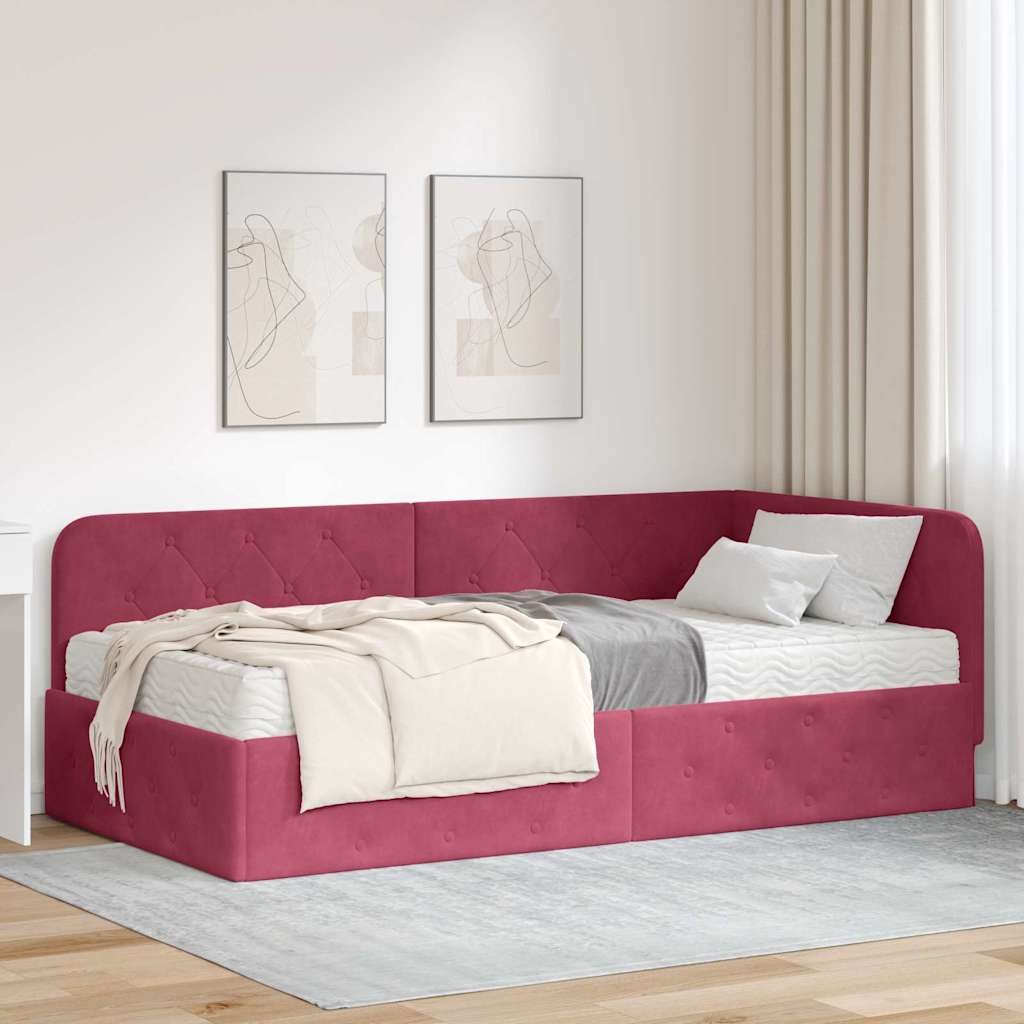Kutni okvir kreveta Vinska crvena 90 x 200 cm Baršun