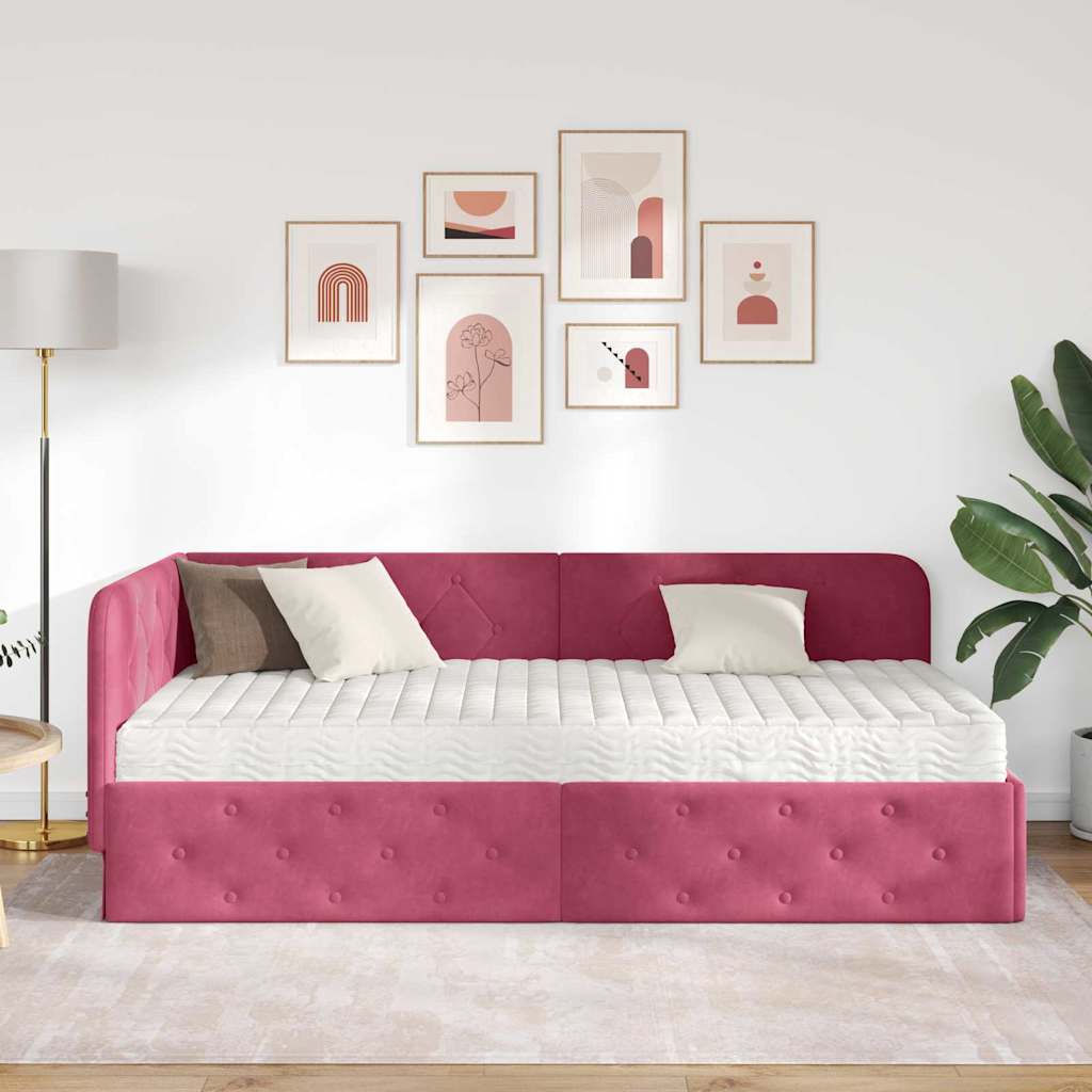 Kutni okvir kreveta Vinska crvena 90 x 200 cm Baršun