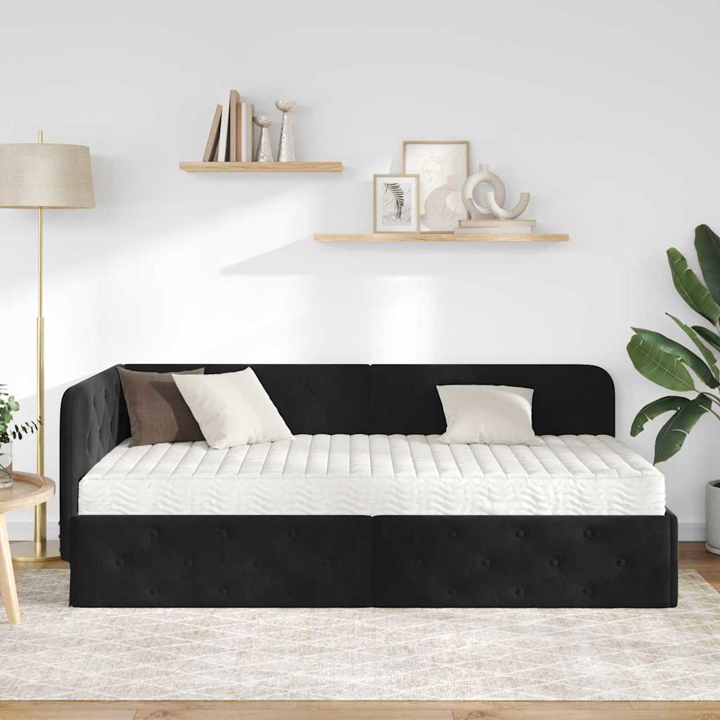 Kutni okvir kreveta Crna 90 x 200 cm Baršun