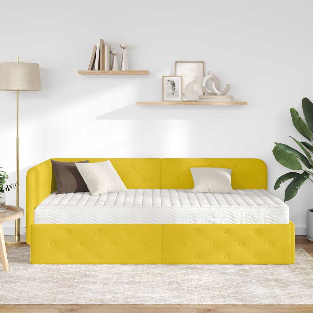Kutni okvir kreveta Žuta 90 x 200 cm Baršun