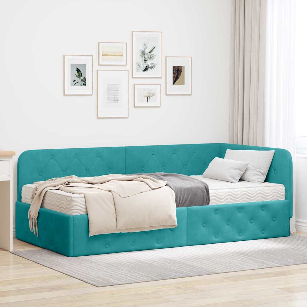 Kutni okvir kreveta Tirkizna 90 x 200 cm Baršun