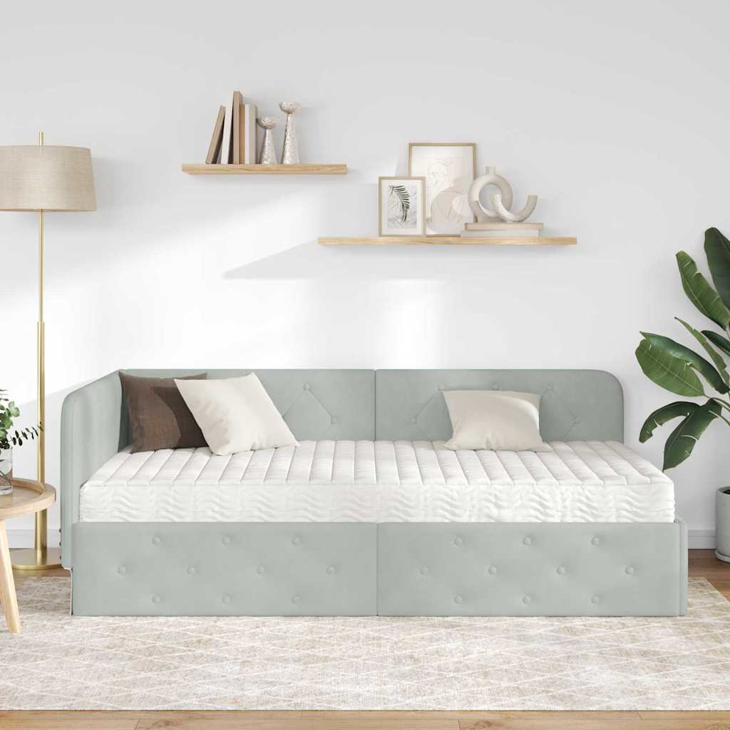 Kutni okvir kreveta Svijetlo siva 100 x 200 cm Baršun
