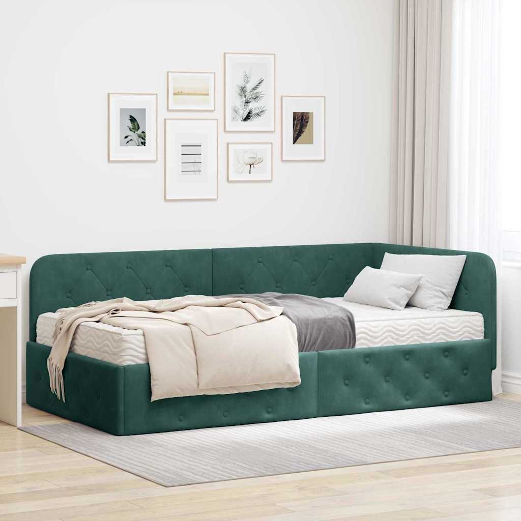 Kutni okvir kreveta Tamnozelena 100 x 200 cm Baršun