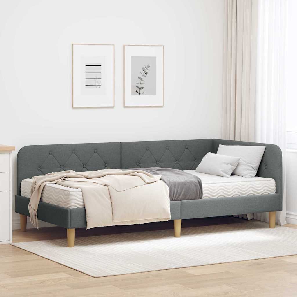 Kutni okvir kreveta Tamno siva 90 x 190 cm tkanina