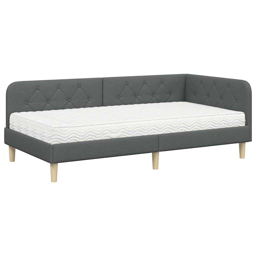 Kutni okvir kreveta Tamno siva 90 x 190 cm tkanina