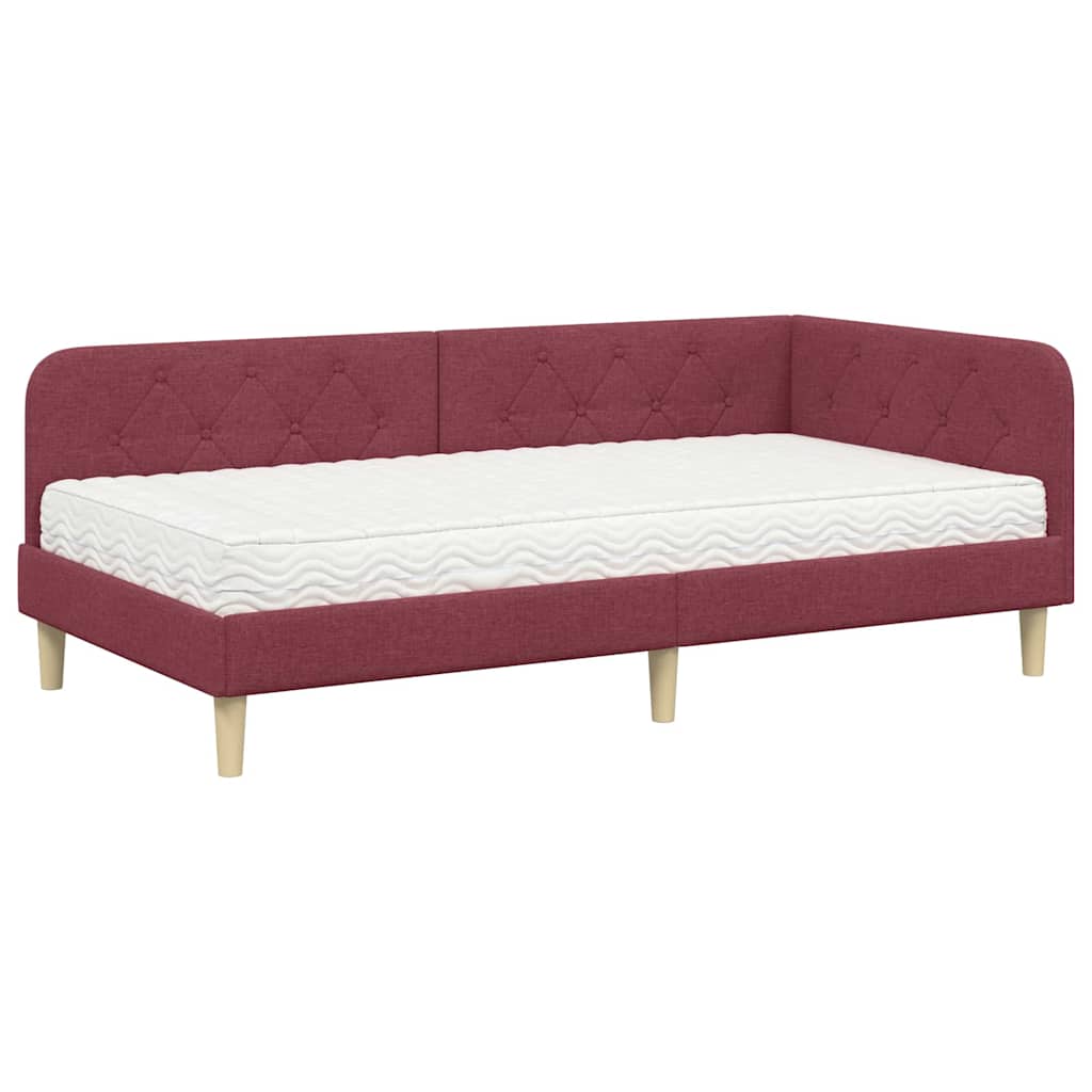 Kutni okvir kreveta Vinska crvena 90 x 190 cm tkanina