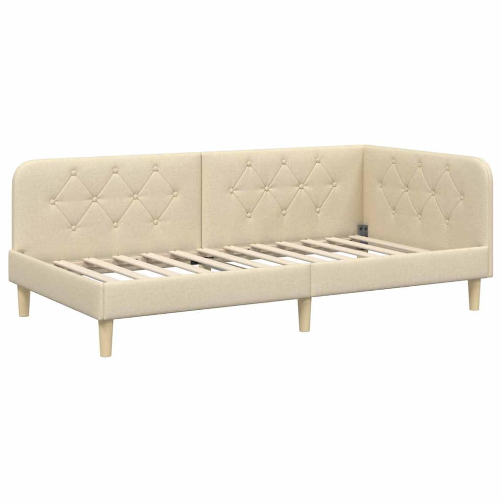 Kutni okvir kreveta Krema 90 x 190 cm tkanina