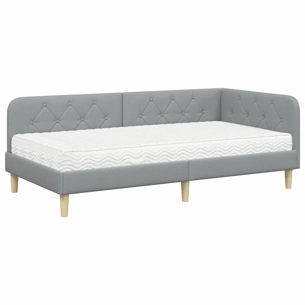 Kutni okvir kreveta Svijetlo siva 90 x 200 cm tkanina