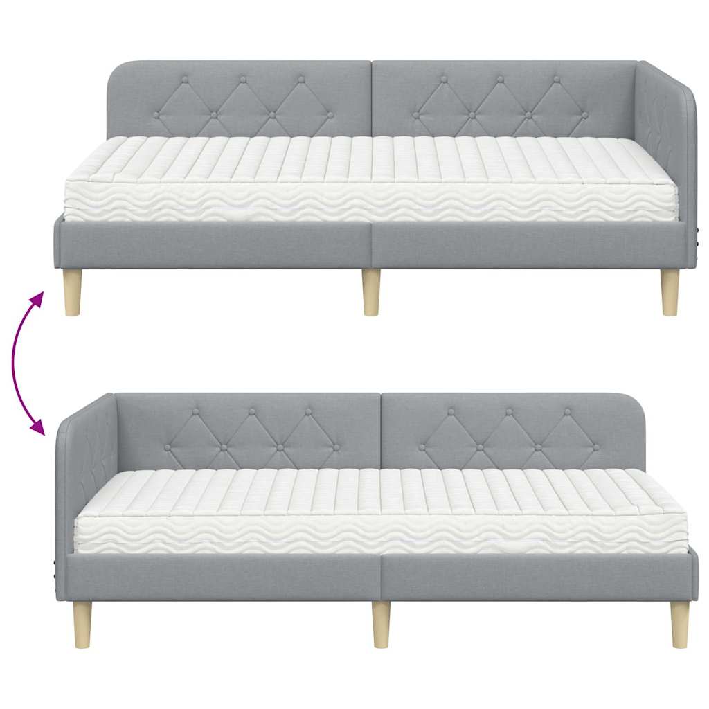 Kutni okvir kreveta Svijetlo siva 90 x 200 cm tkanina