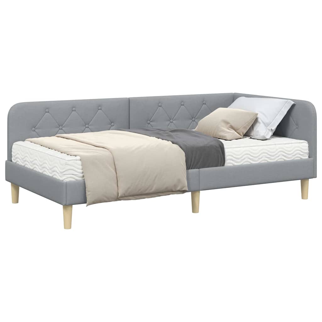 Kutni okvir kreveta Svijetlo siva 90 x 200 cm tkanina