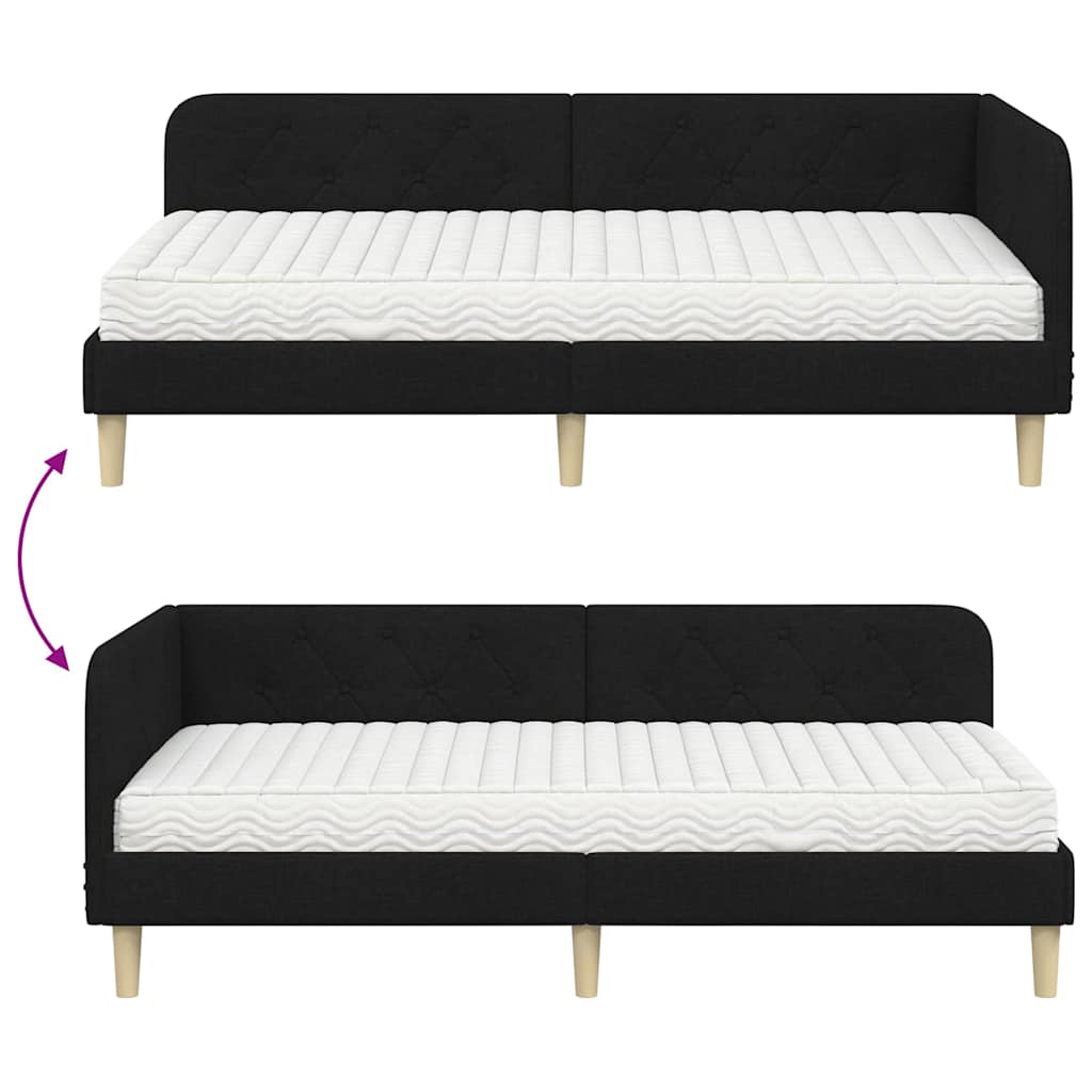 Kutni okvir kreveta Crna 90 x 200 cm tkanina