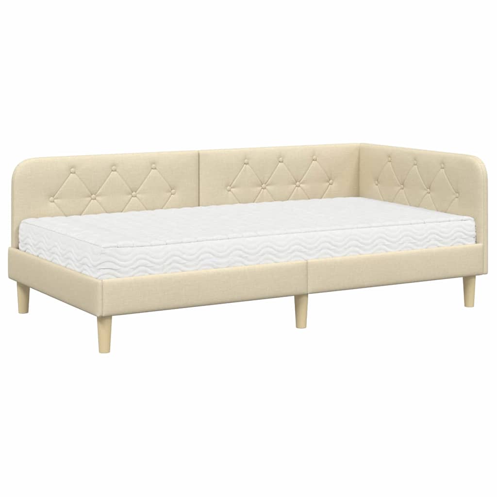Kutni okvir kreveta Krema 90 x 200 cm tkanina