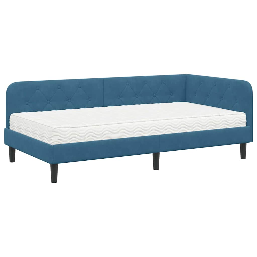 Kutni okvir kreveta Plava 90 x 190 cm Baršun