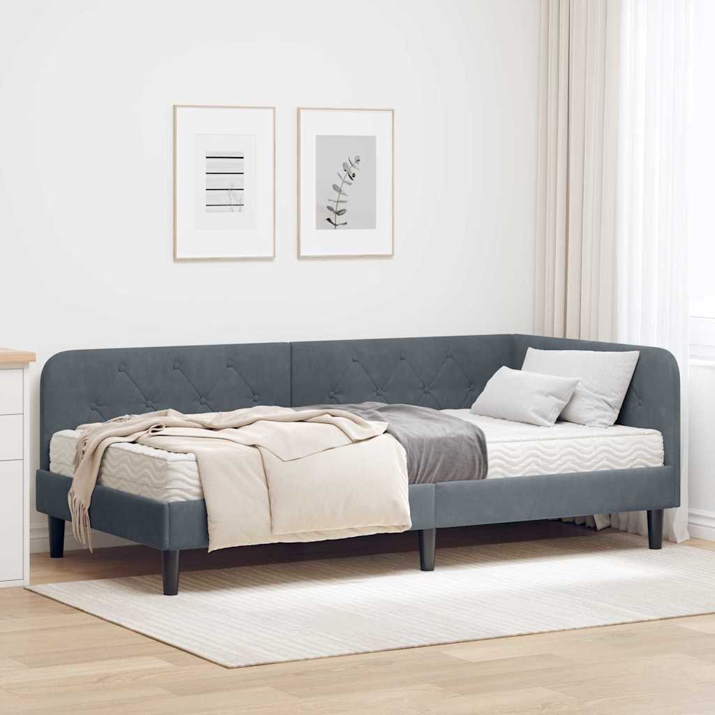 Kutni okvir kreveta Tamno siva 90 x 190 cm Baršun